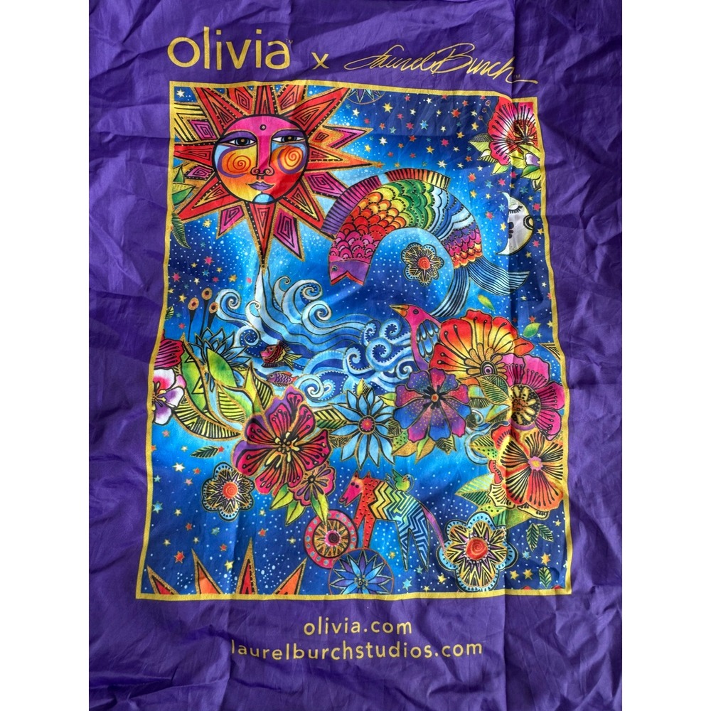 Olivia x Laurel Burch Reusable Tote Bag Purple Celestial Sun Fish Art Foldable - Picture 3 of 6